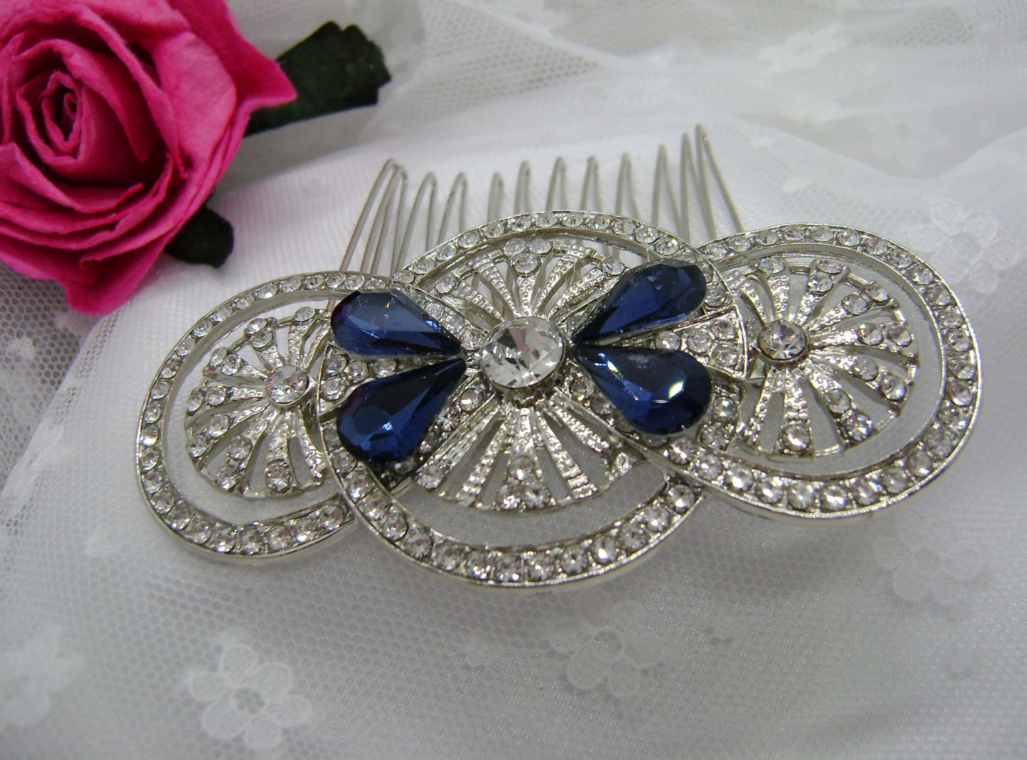 Hair Comb - Silver & Blue