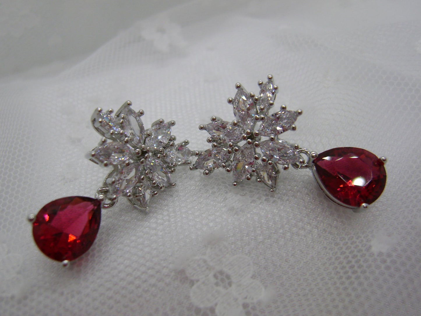 Earrings - Silver Red