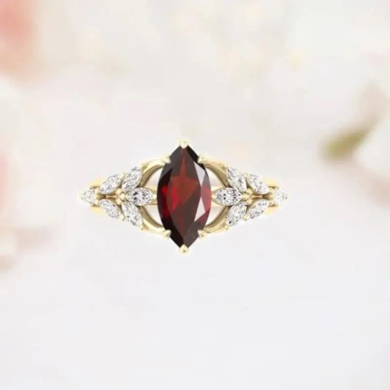 Ring - Rose Gold Siam Red and Clear Crystals
