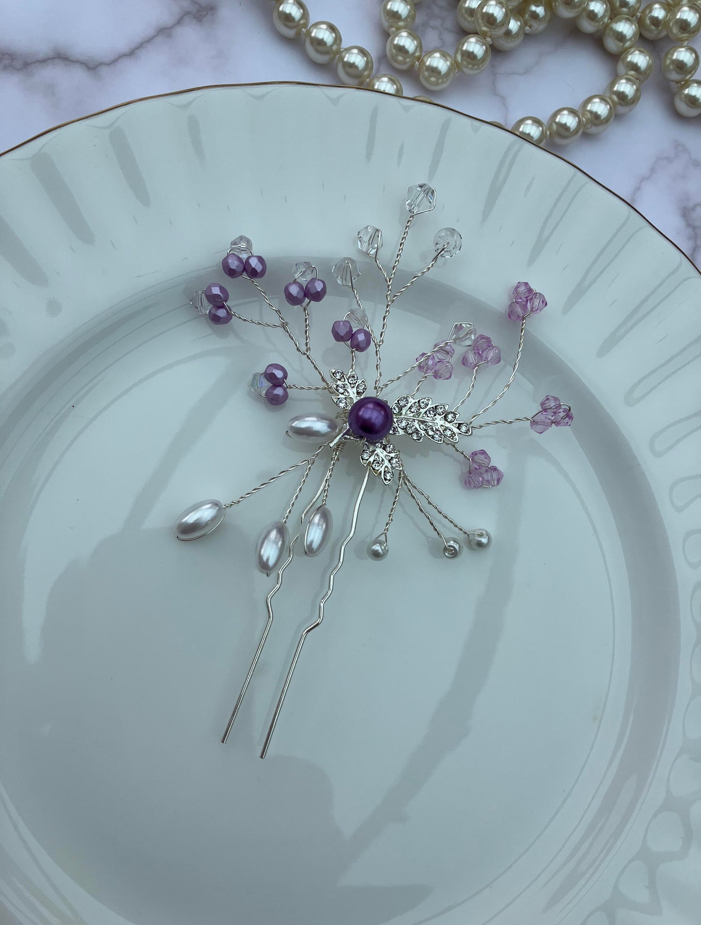 Hair Pin - Lilac and Silver