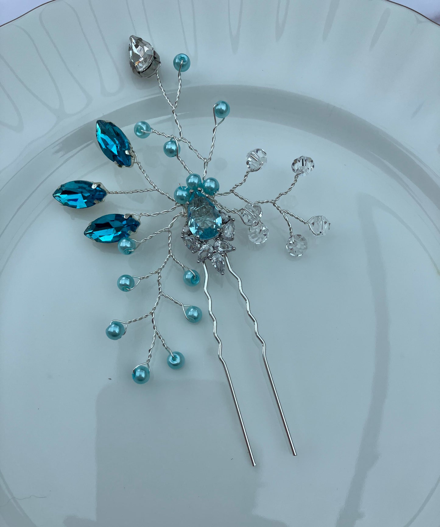 Hair Pin - Aqua and Silver