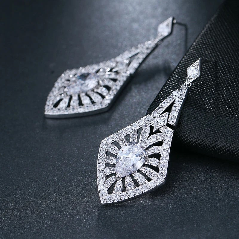Earrings - Silver Art Deco Style