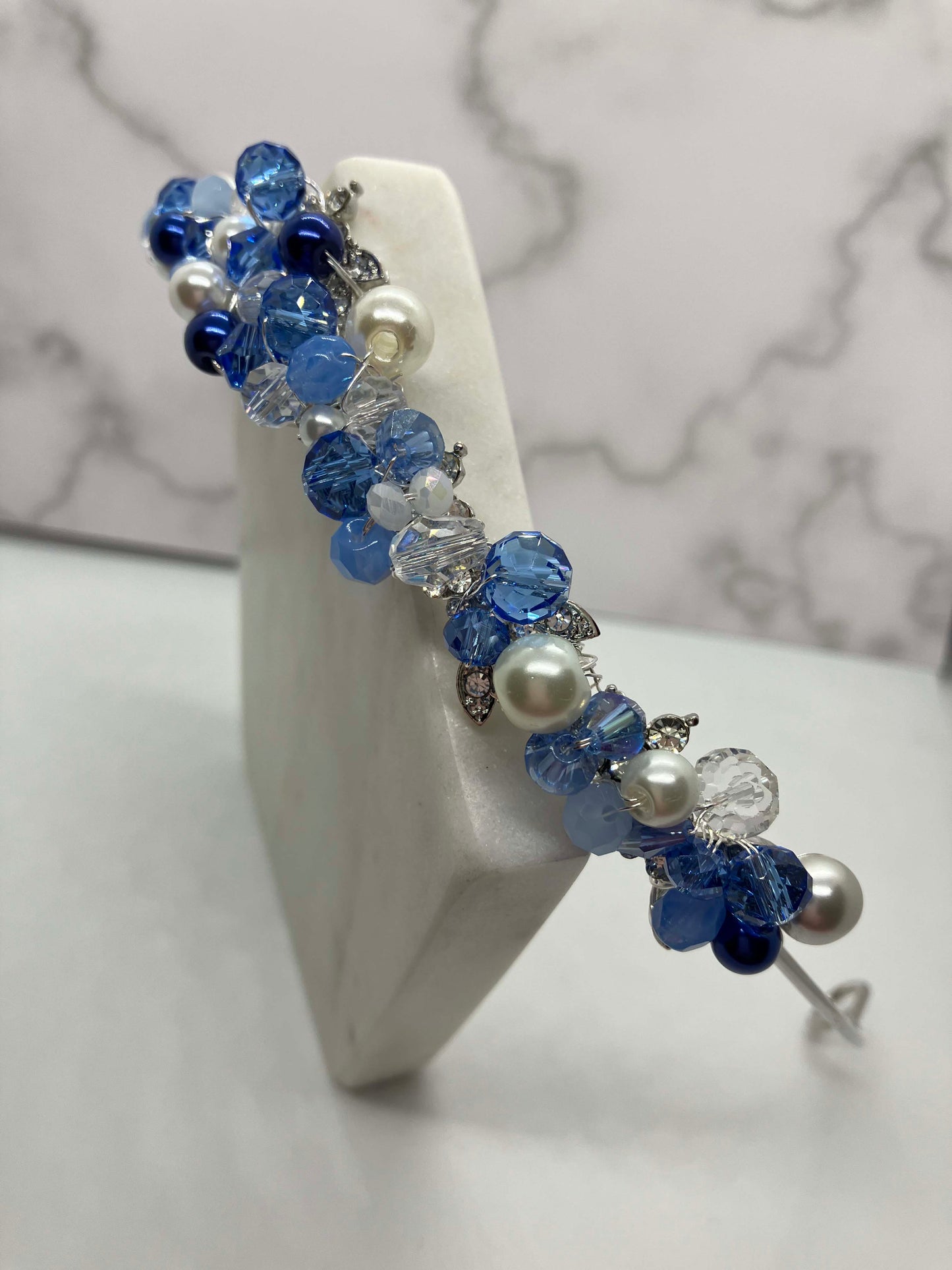 Headband - Silver Sapphire Blue & White