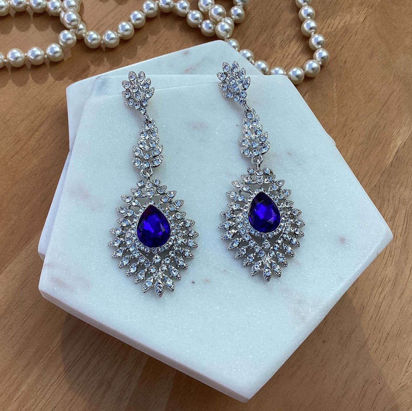 Earrings - Silver Sapphire Blue