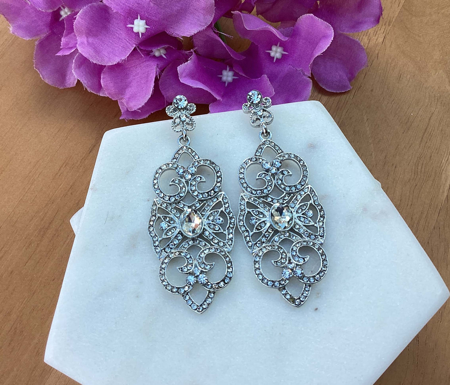 Earrings - Silver Art Deco Style