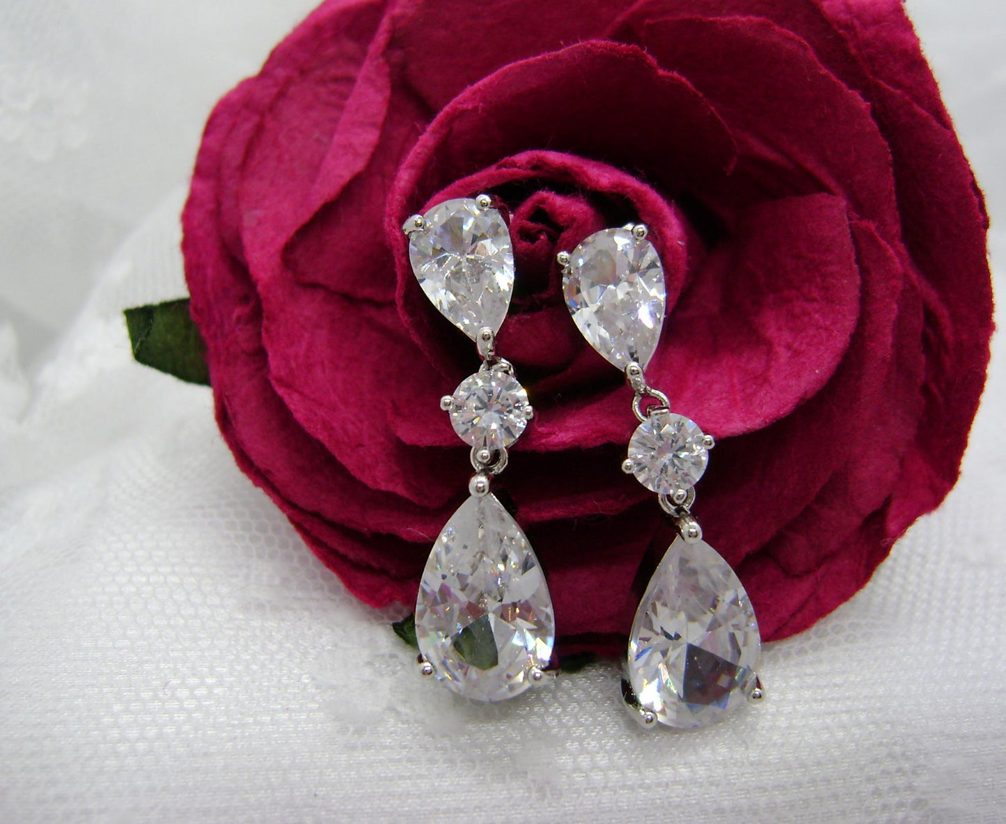 Earrings - Silver Cubic Zirconia Drop