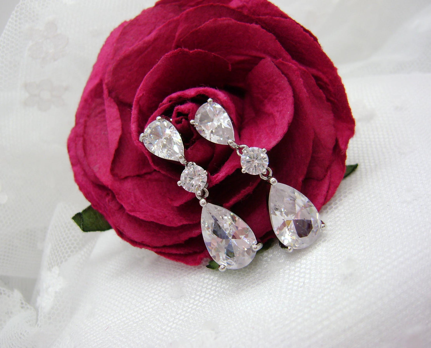 Earrings - Silver Cubic Zirconia Drop