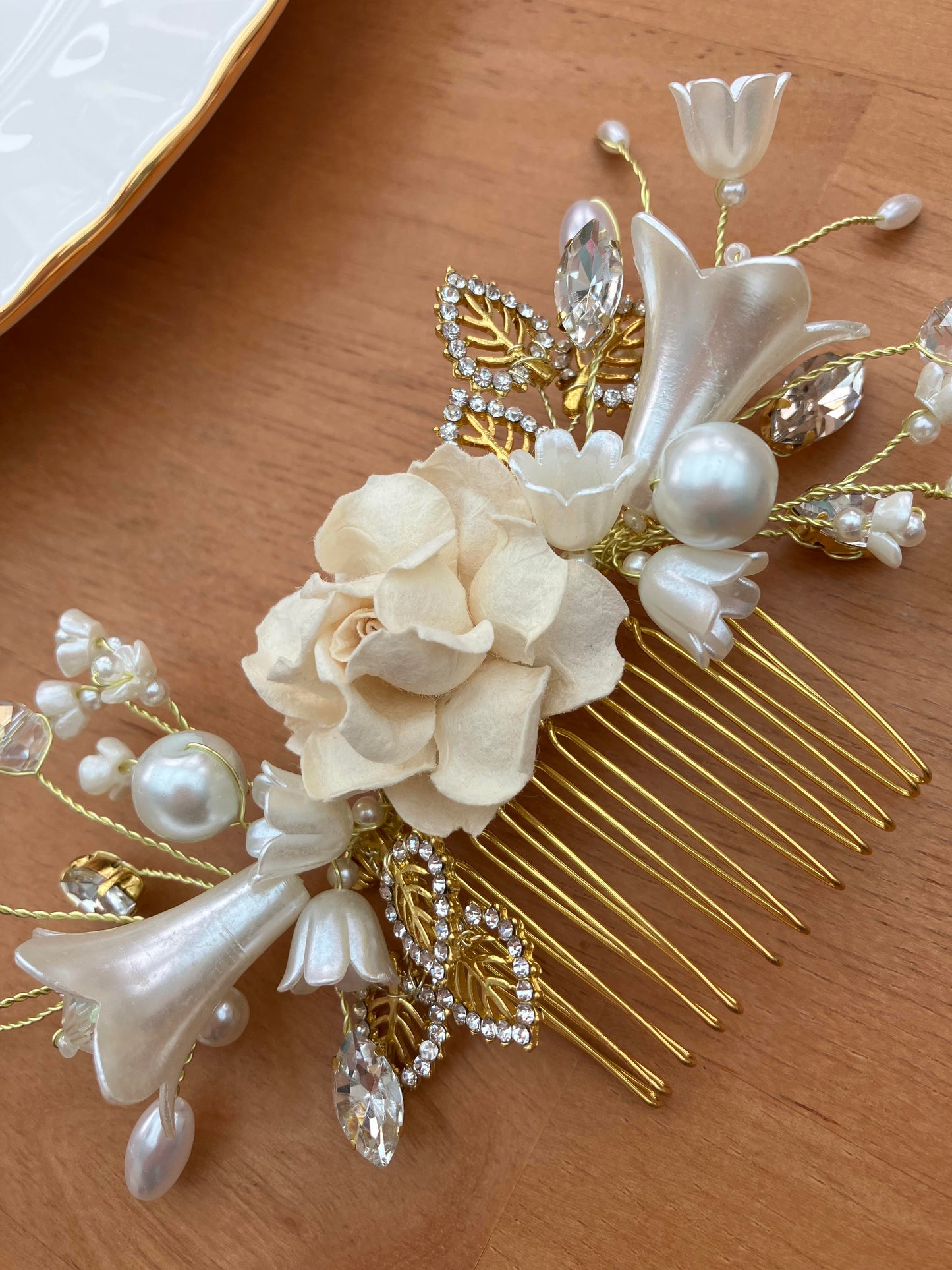 Gold Cream Ivory Hair Comb