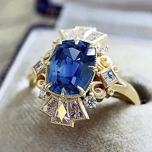 Ring - Gold Sapphire Blue and Clear