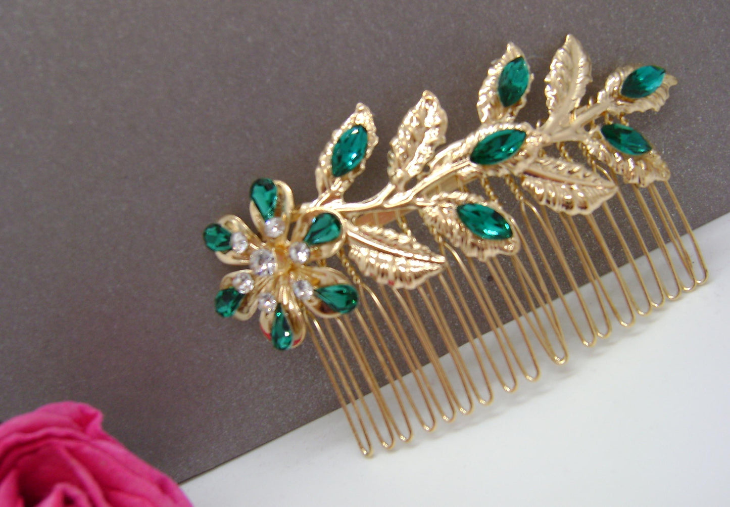 Hair Comb - Gold Green