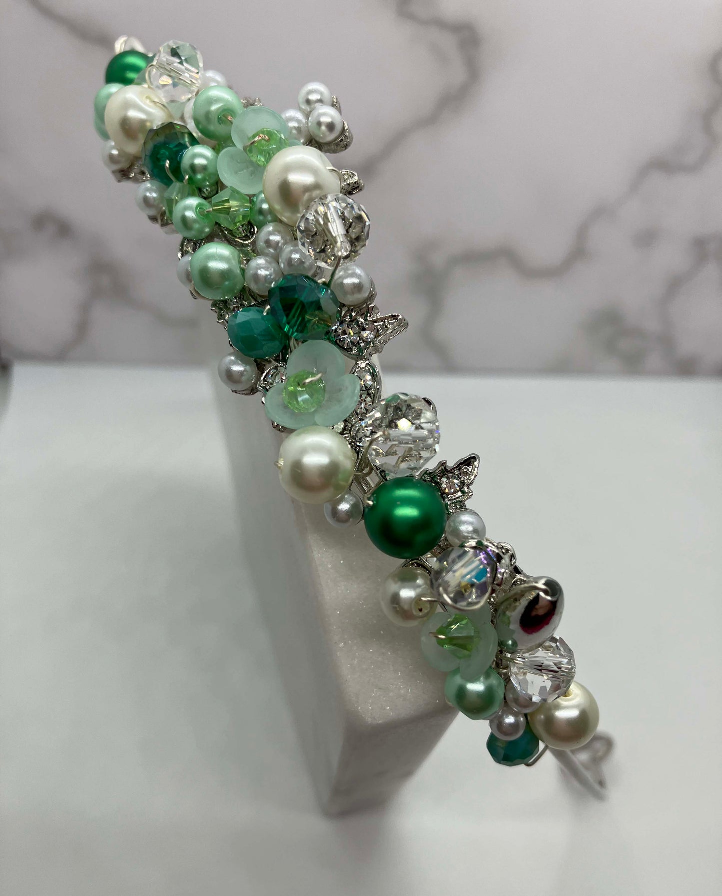 Headband - Silver Green & White