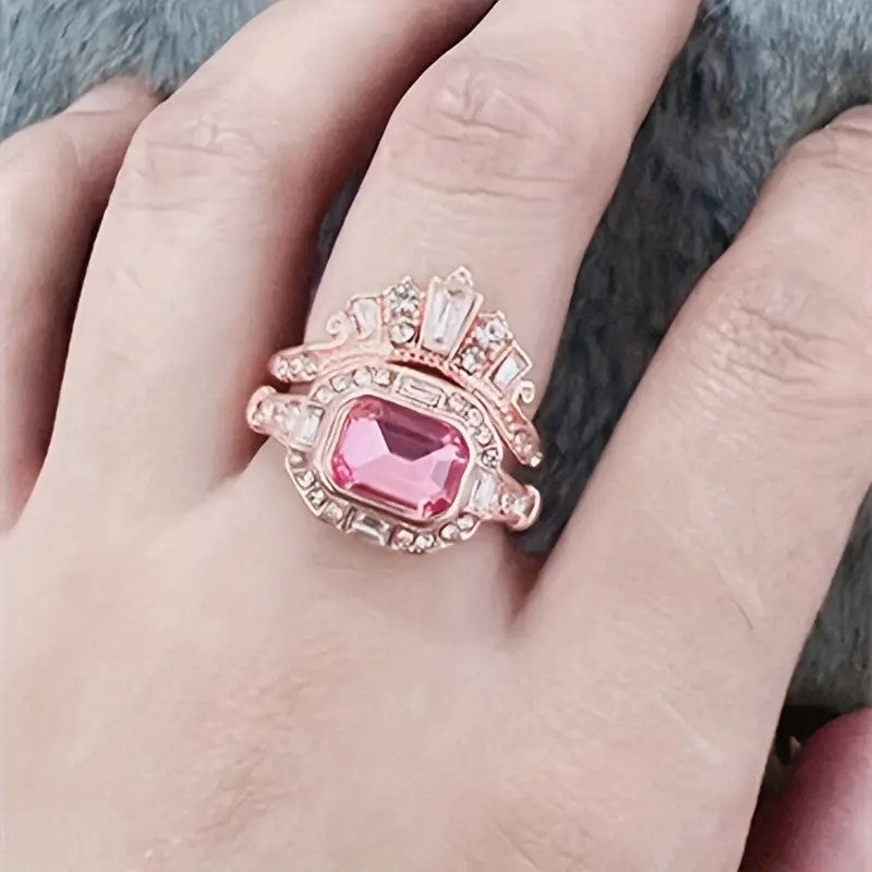 Rings - Rose Gold Ruby Crystal set