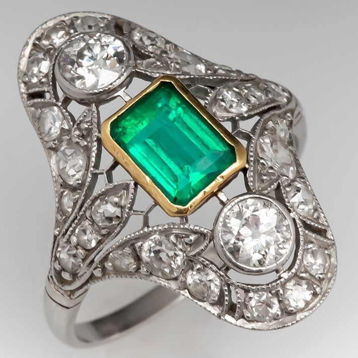 Ring - Silver Emerald Green Vintage Style