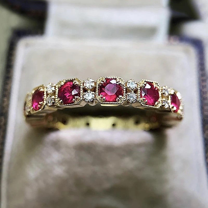 Ring - Gold Ruby and Clear Crystals