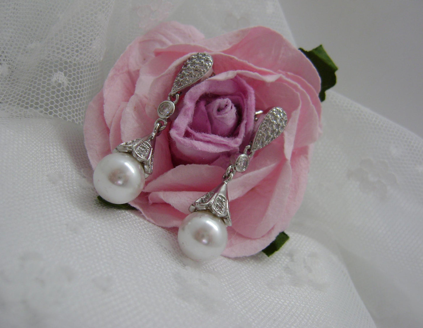 Earrings - Silver Pearl