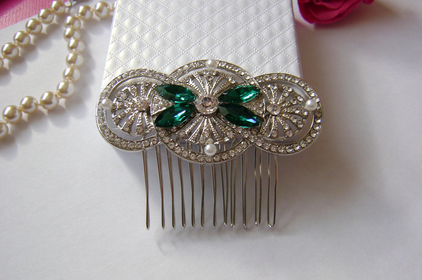 Hair Comb - Silver Green