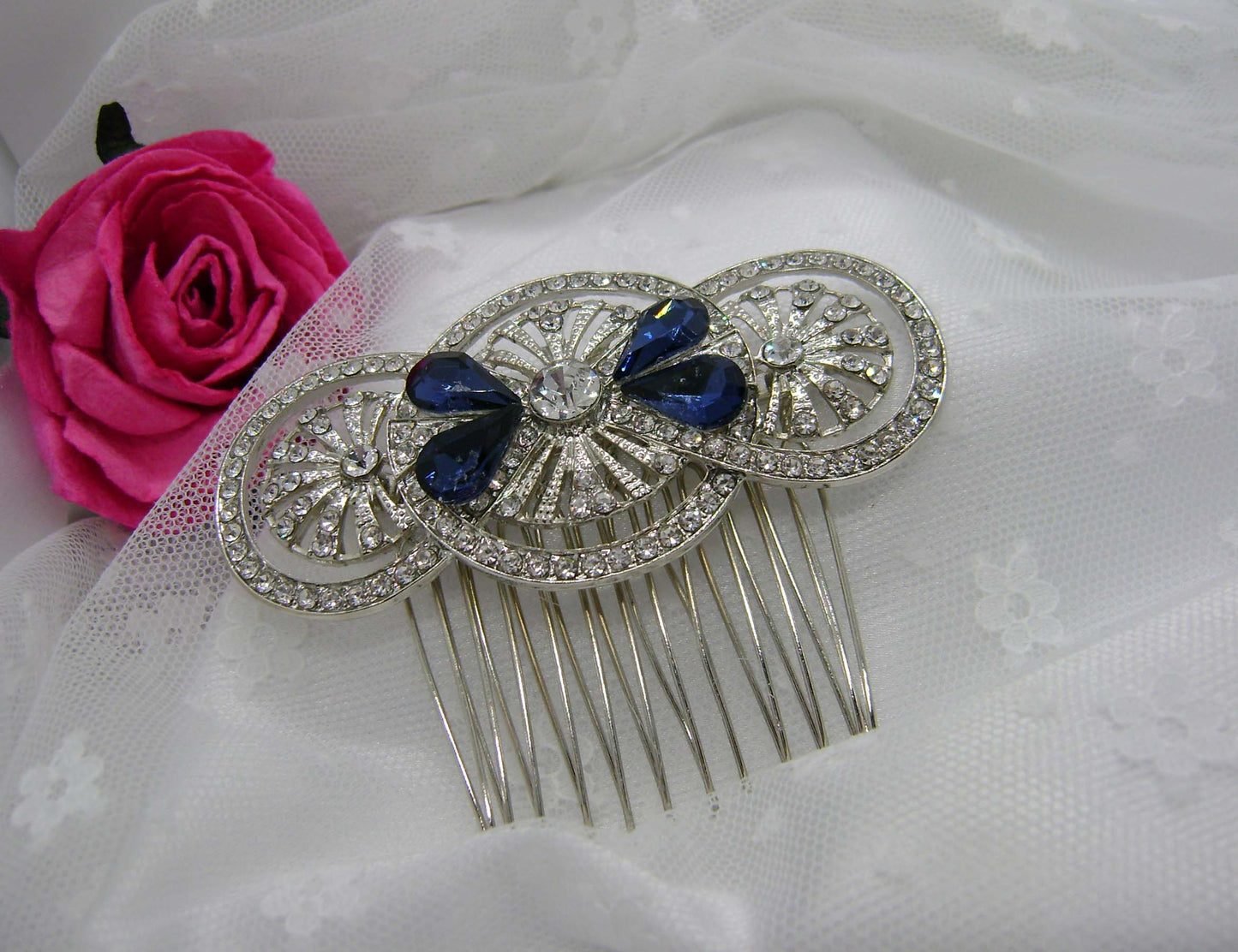 Hair Comb - Silver & Blue