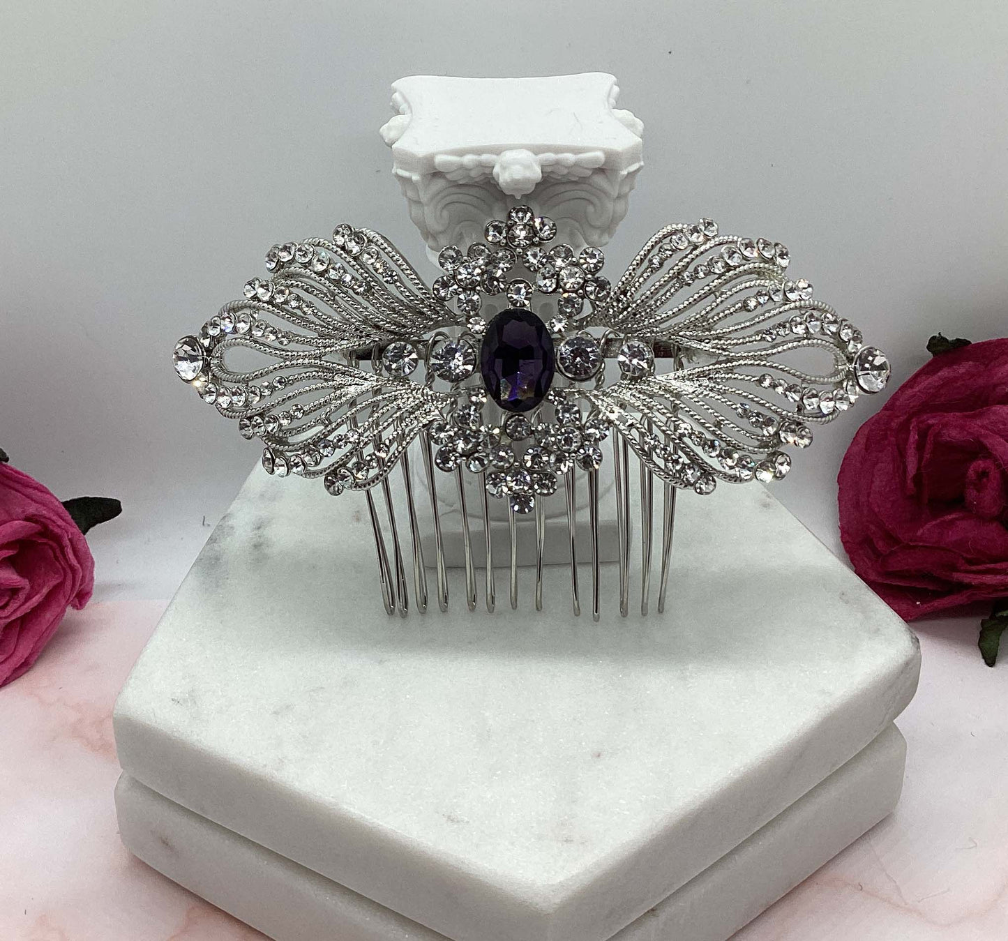 Hair Comb - Silver Art Deco