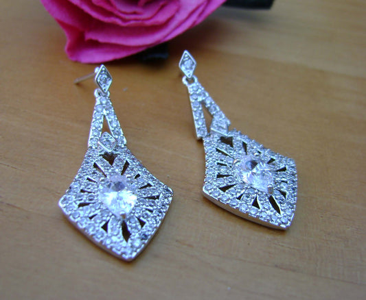 Earrings - Silver Art Deco Style