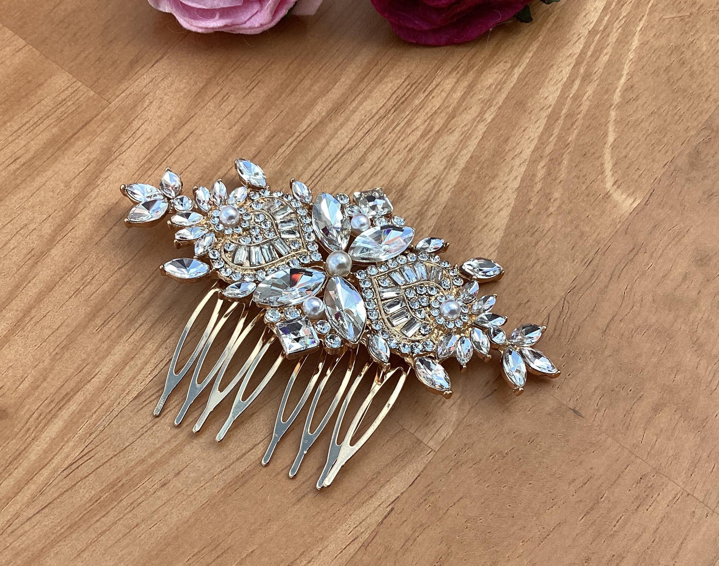 Hair Comb - Gold Pearls