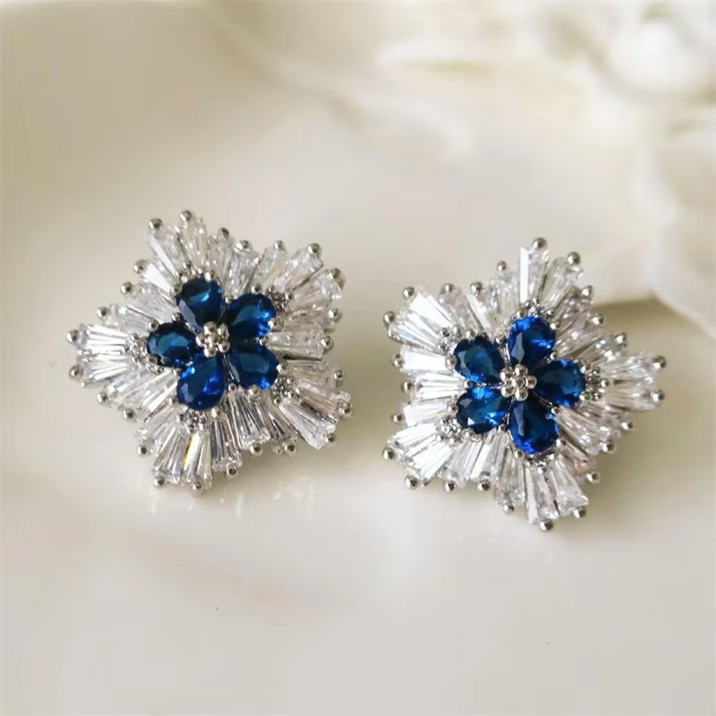 Earrings - Silver Sapphire Blue