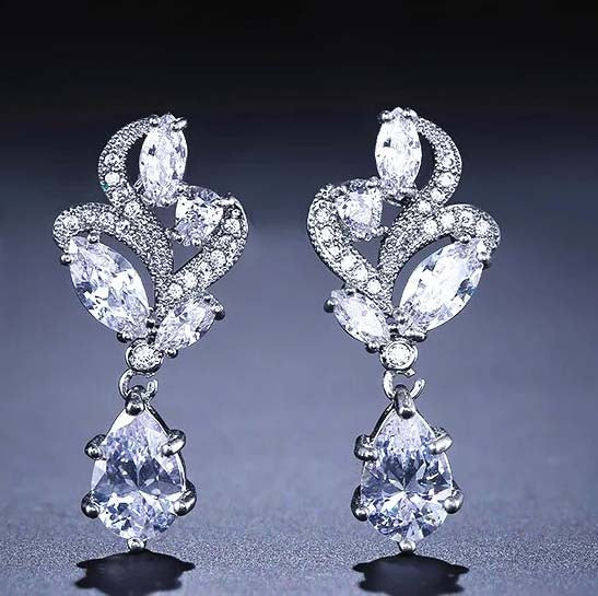 Earrings - Silver Flower Design Drop Earring