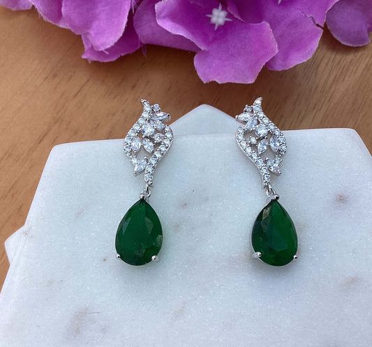Earrings - Silver - Green Drop