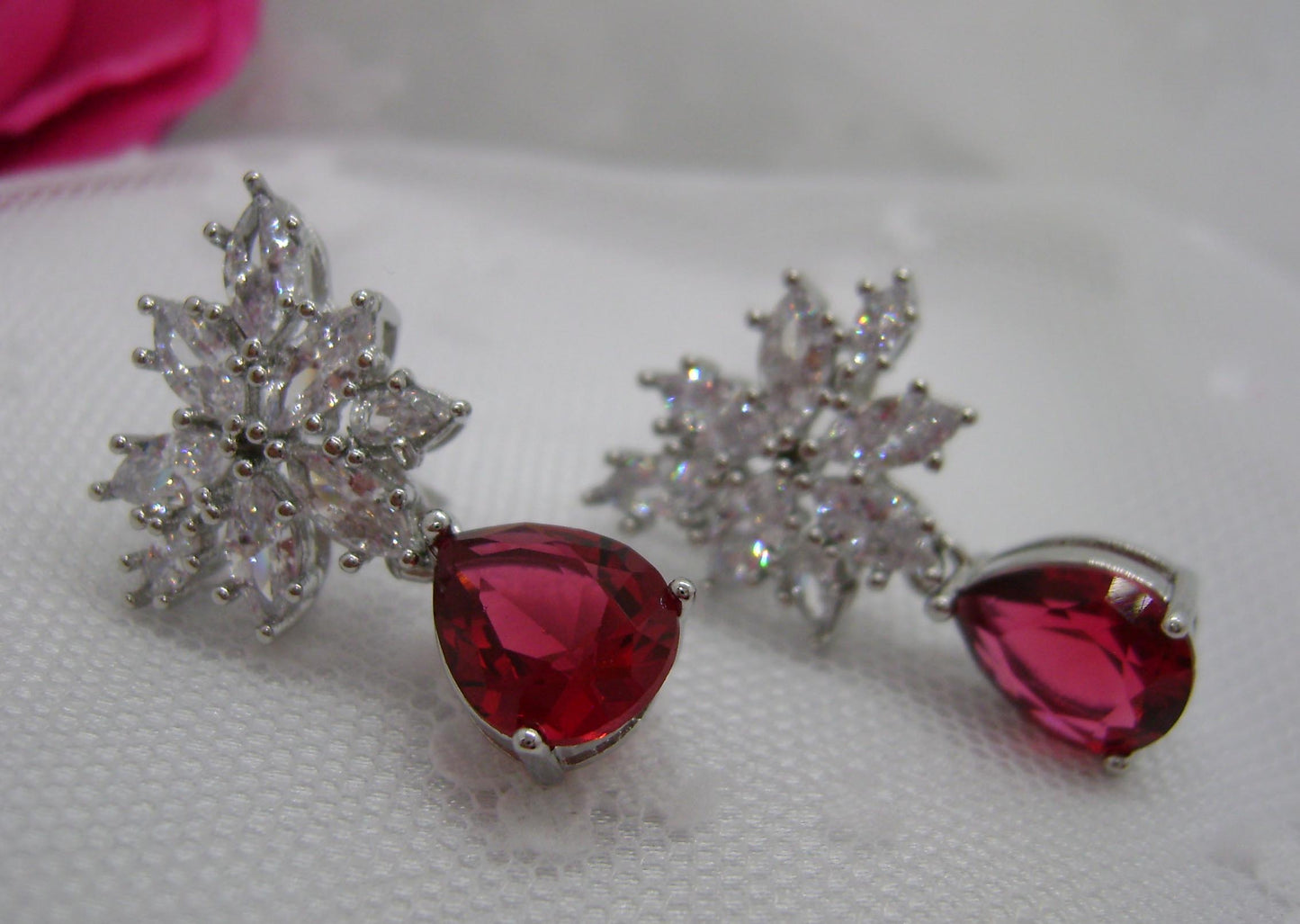 Earrings - Silver Red