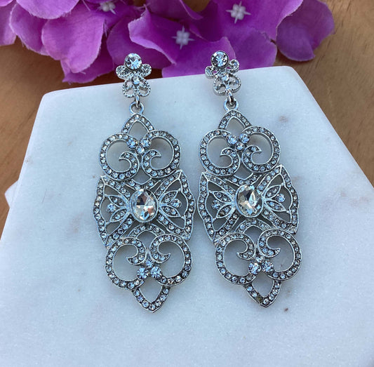 Earrings - Silver Art Deco Style
