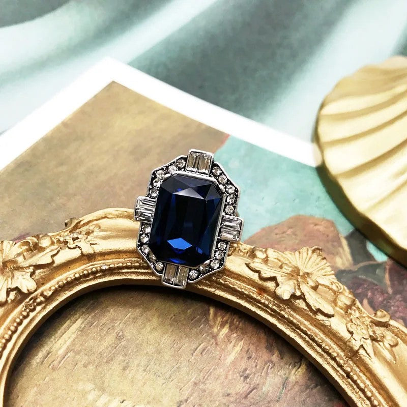 Ring - Large Sapphire Blue Art Deco Style