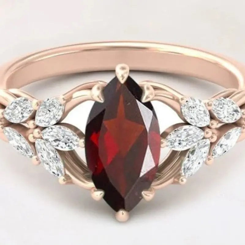 Ring - Rose Gold Siam Red and Clear Crystals