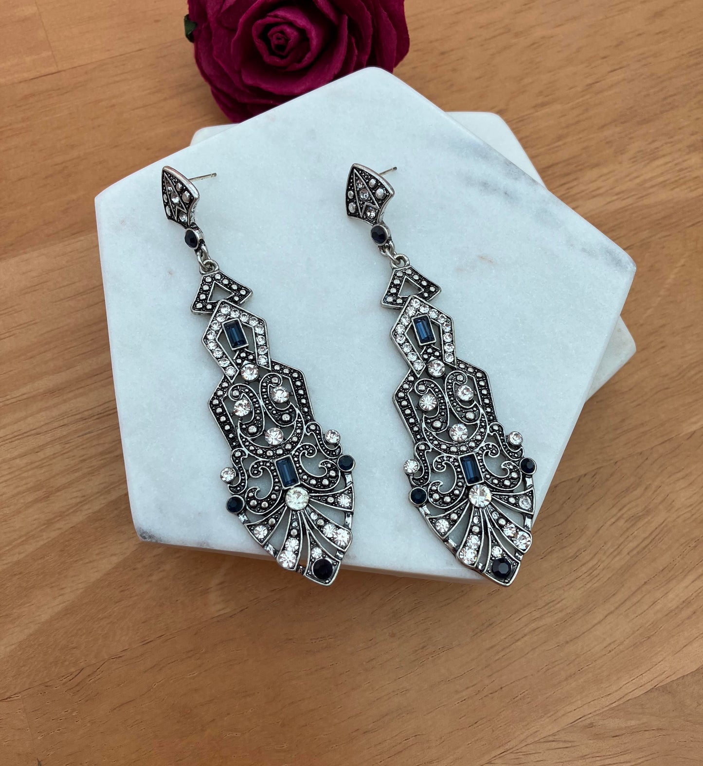 Earrings - Silver Art Deco Style