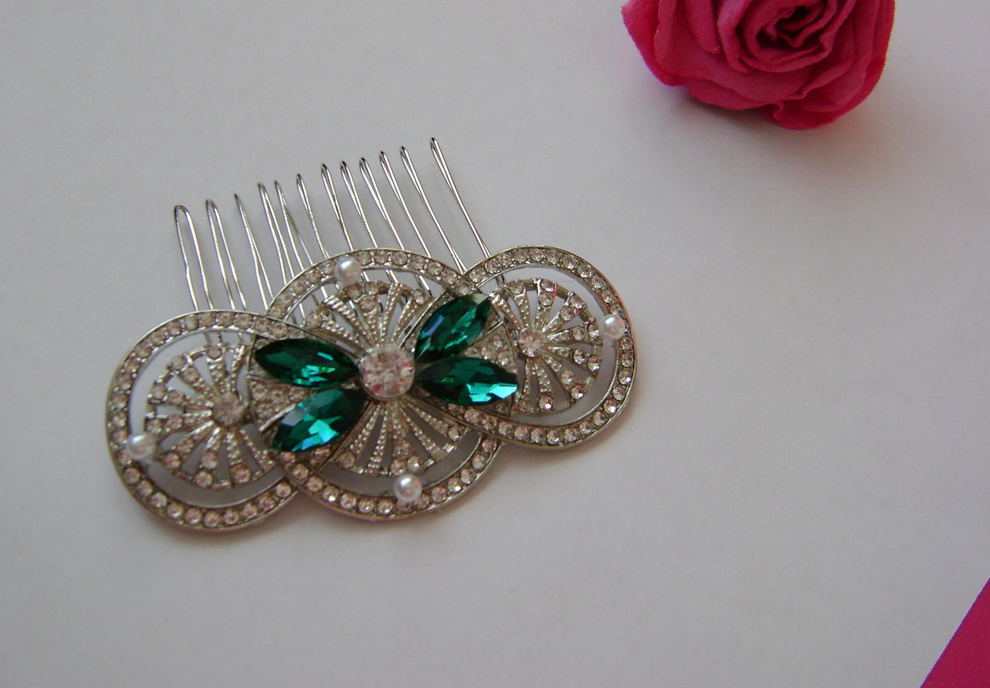 Hair Comb - Silver Green