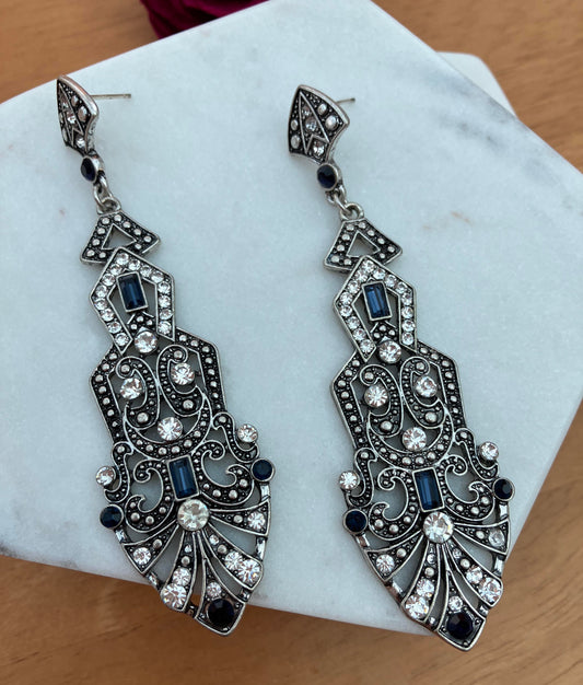 Earrings - Silver Art Deco Style