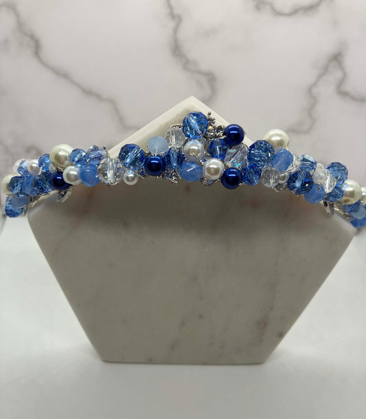 Headband - Silver Sapphire Blue & White