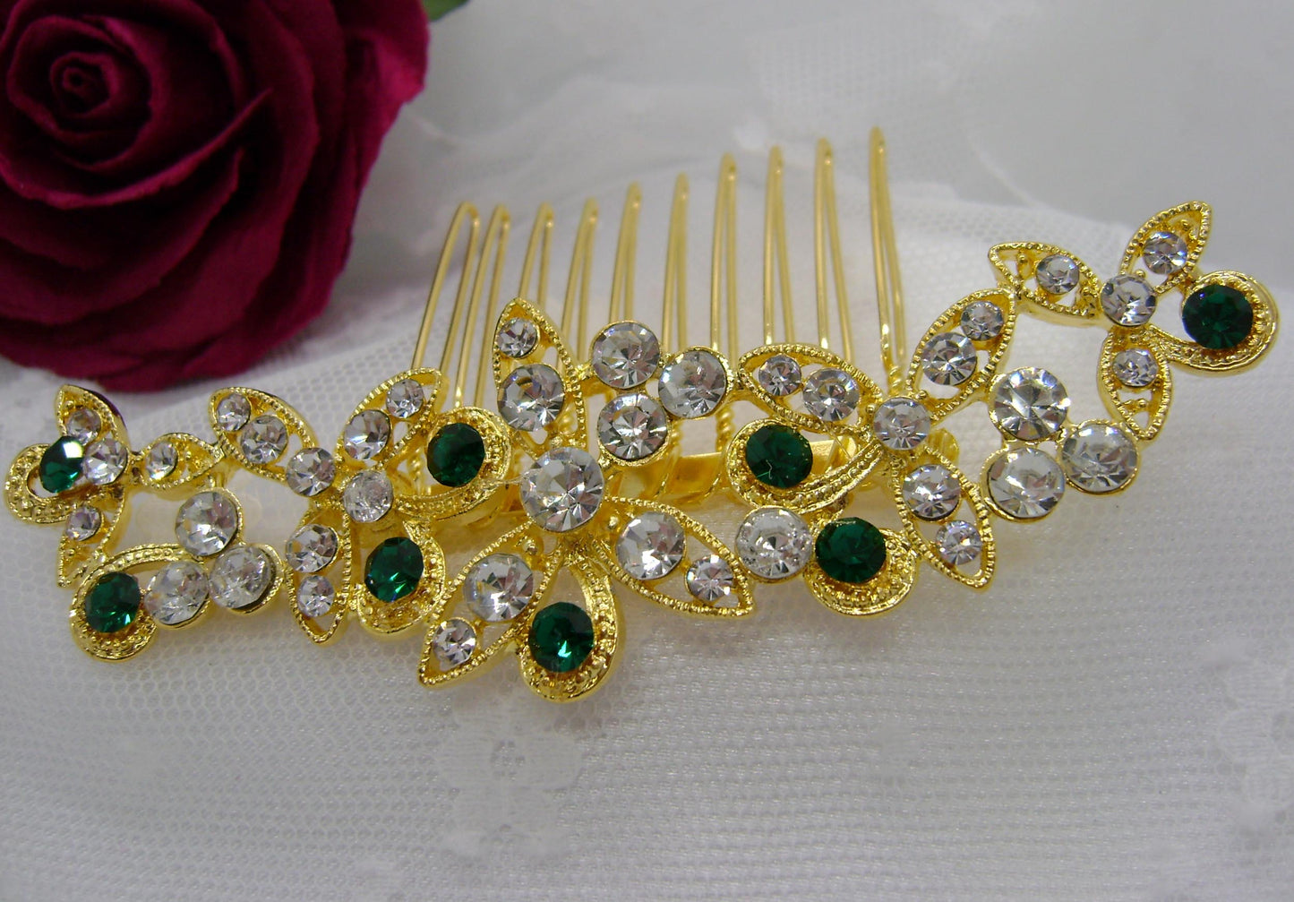 Hair Comb - Gold Green