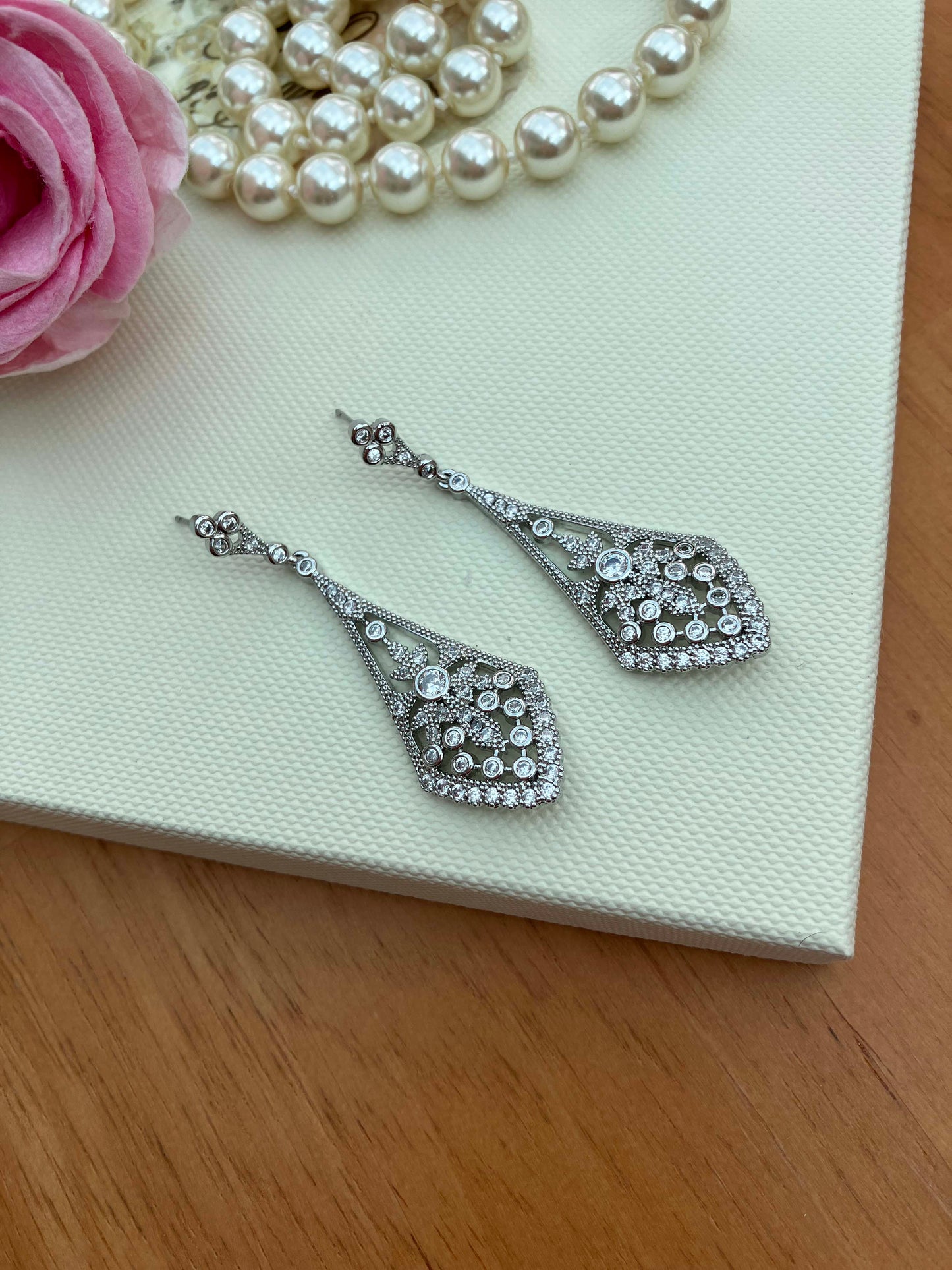 Earrings - Silver Filigree Drop