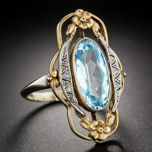 Ring - Gold and Aqua Vintage Style