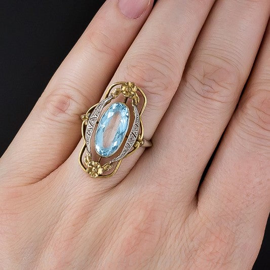 Ring - Gold and Aqua Vintage Style