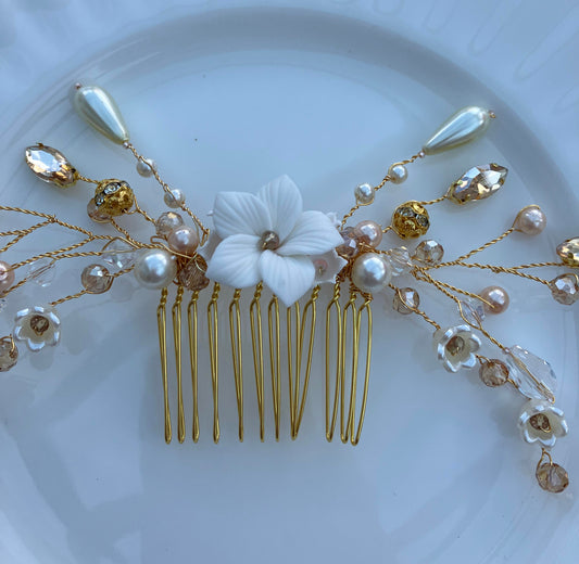 Gold and White Hair Comb