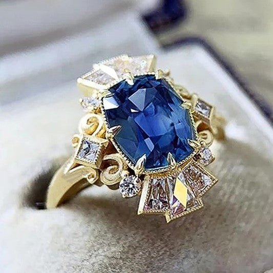 Ring - Gold Sapphire Blue and Clear