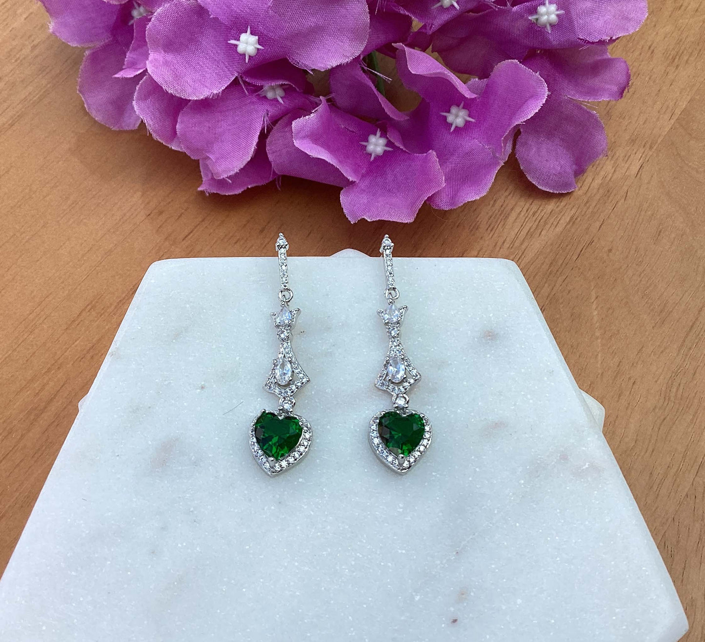 Earrings - Silver Green  Drop