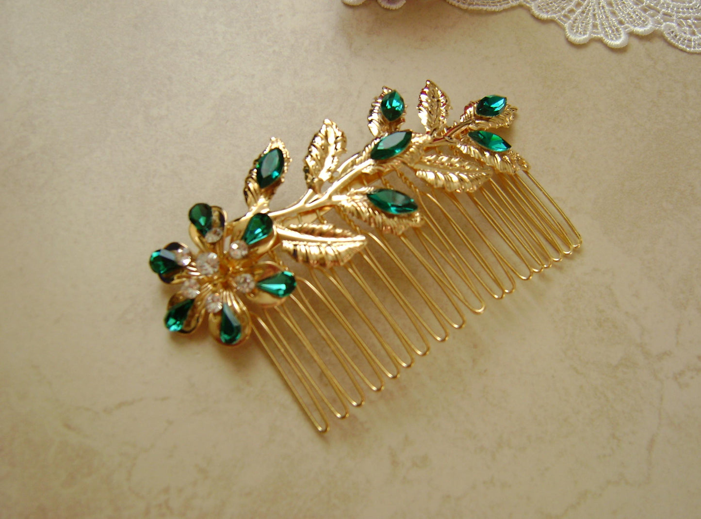 Hair Comb - Gold Green