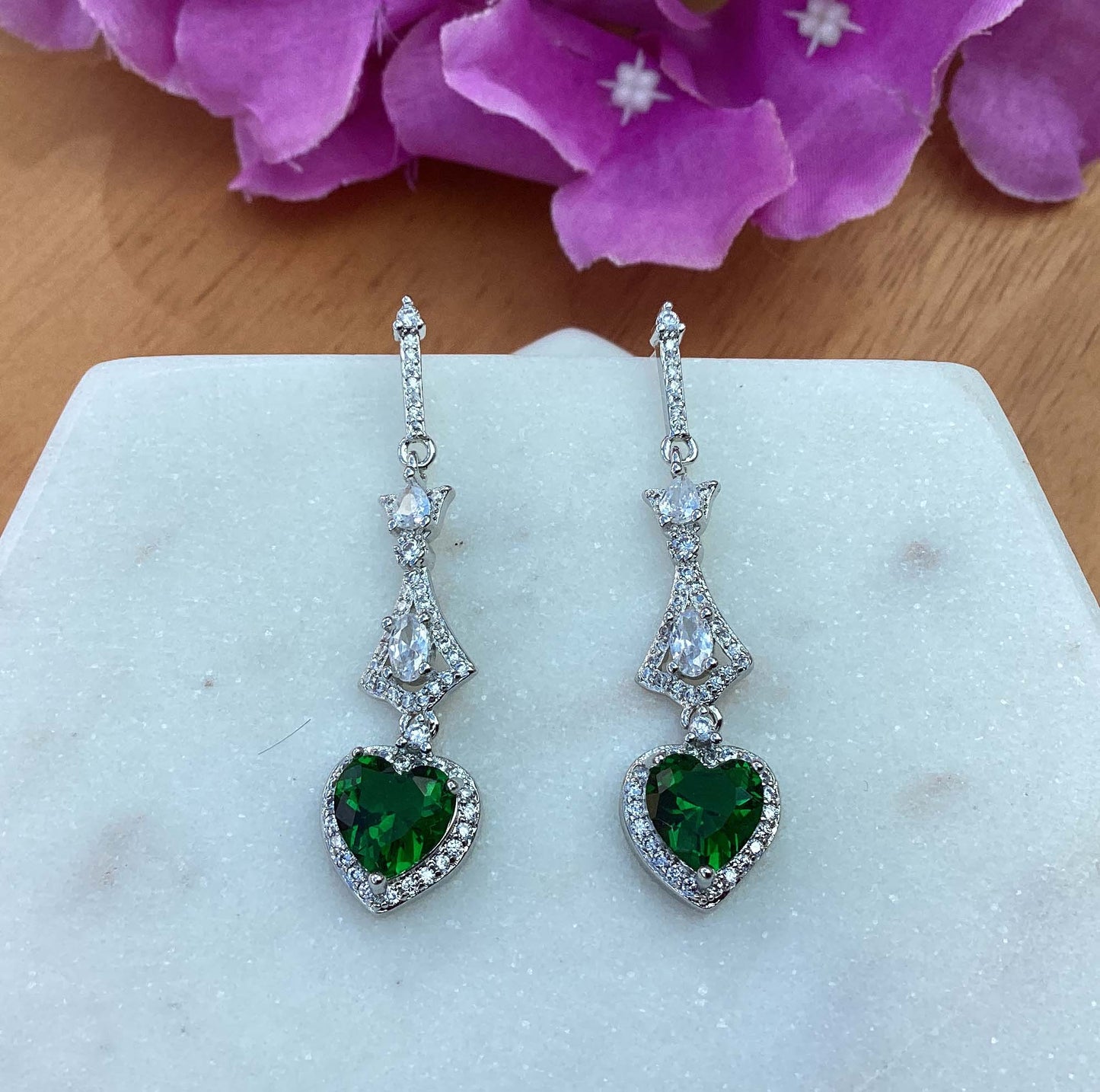 Earrings - Silver Green  Drop