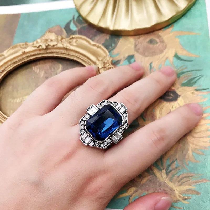 Ring - Large Sapphire Blue Art Deco Style