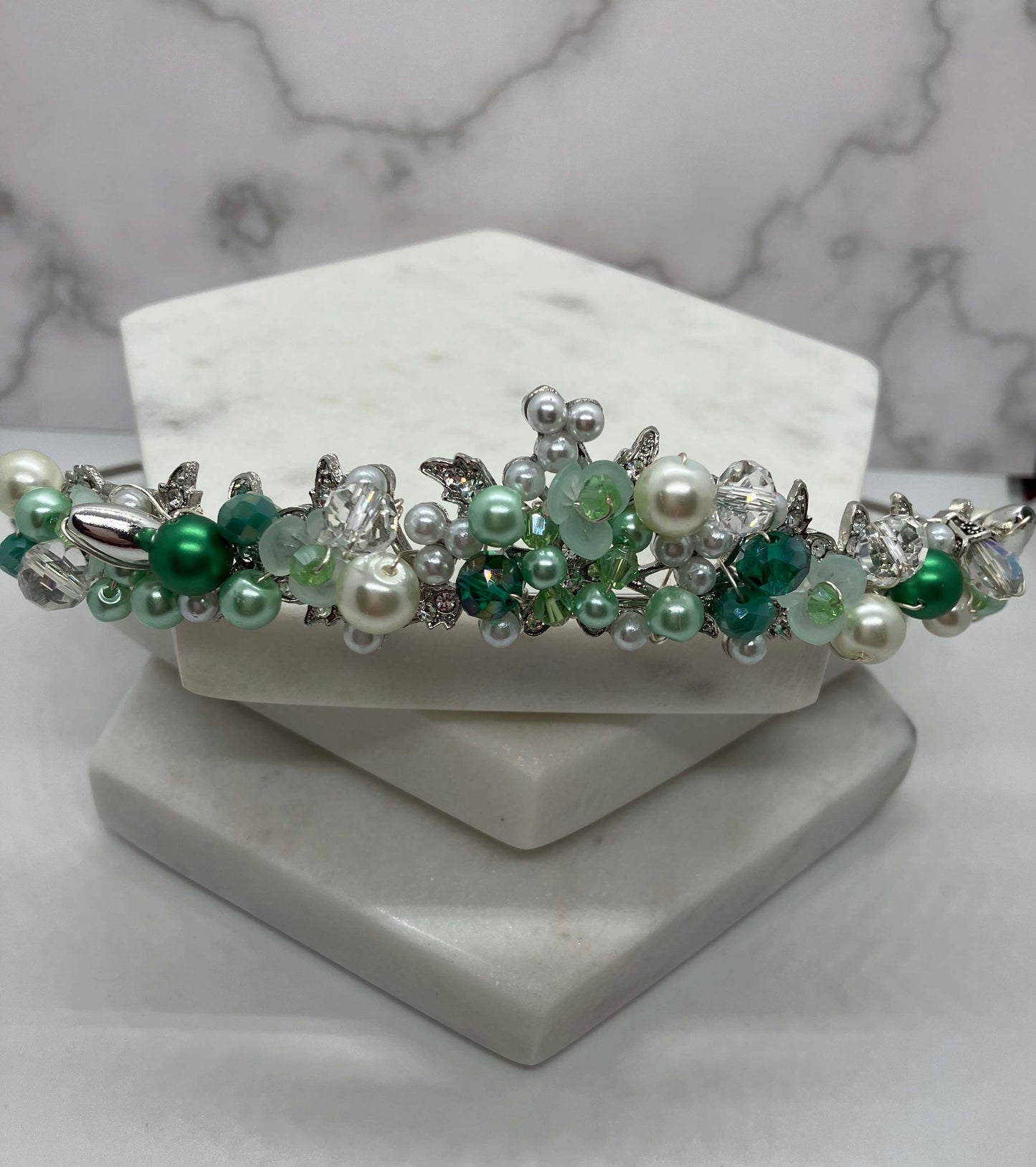 Headband - Silver Green & White