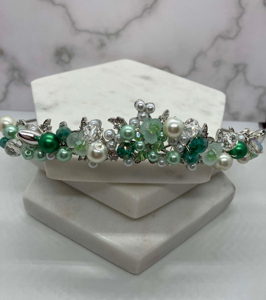 Headband - Silver Green & White