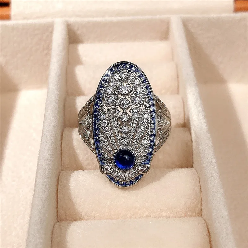 Ring - Silver and Sapphire Blue Vintage Style