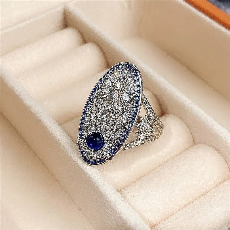 Ring - Silver and Sapphire Blue Vintage Style