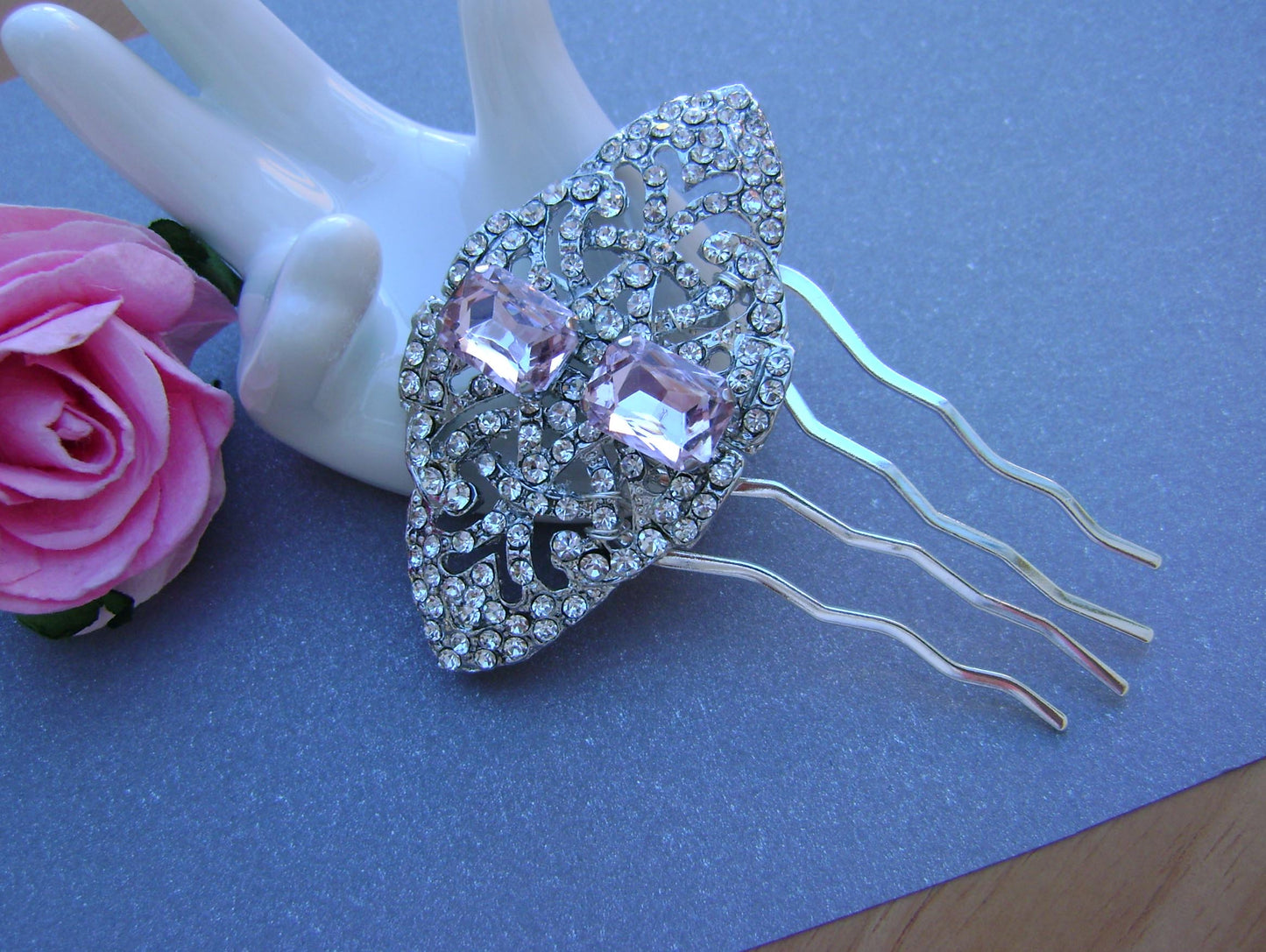 Hair Comb - Silver & Pink